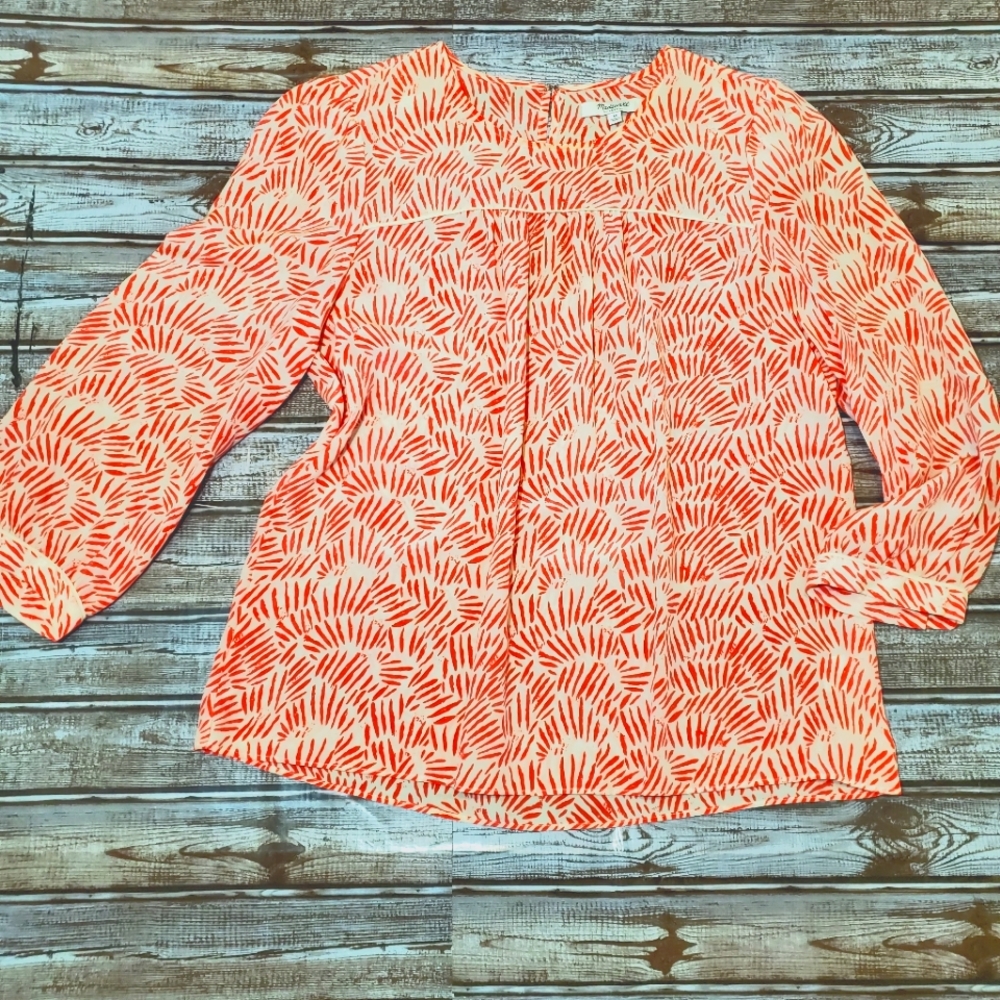 Madewell Cream Coral Silk Blouse M EUC